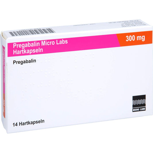 Das Produktfoto zeigt Pregabalin Micro Labs 300 Mg Hartkapseln (14 stk) PZN 18153661