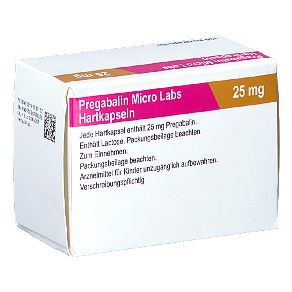 Das Produktfoto zeigt Pregabalin Micro Labs 25 Mg Hartkapseln (100 stk) PZN 18153715