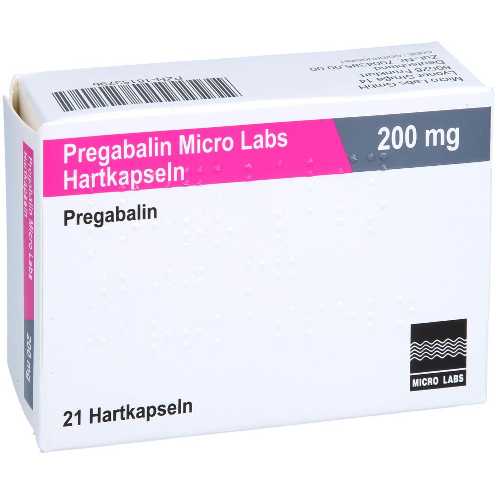 Das Produktfoto zeigt Pregabalin Micro Labs 200 Mg Hartkapseln (21 stk) PZN 18153796