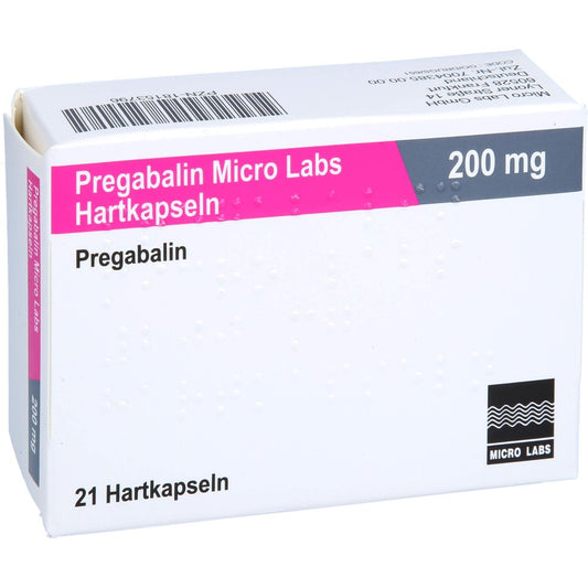 Das Produktfoto zeigt Pregabalin Micro Labs 200 Mg Hartkapseln (21 stk) PZN 18153796