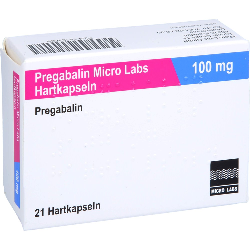 Das Produktfoto zeigt Pregabalin Micro Labs 100 Mg Hartkapseln (21 stk) PZN 18153885
