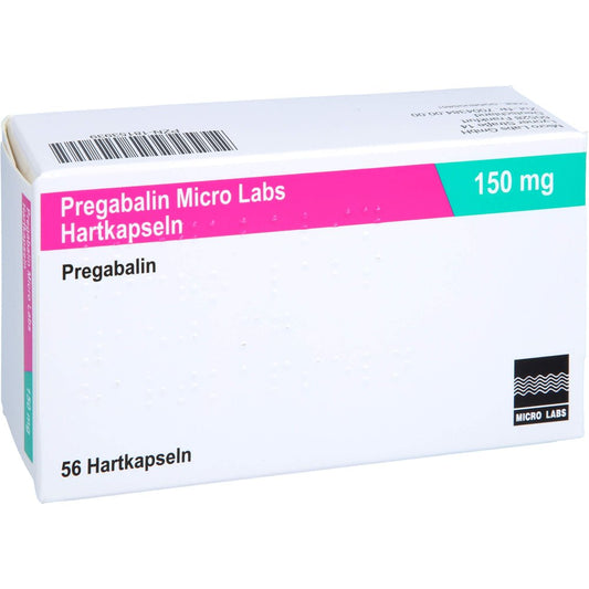 Das Produktfoto zeigt Pregabalin Micro Labs 150 Mg Hartkapseln (56 stk) PZN 18153939
