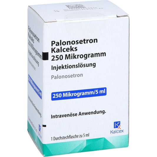 Das Produktfoto zeigt Palonosetron Kalceks 250 Mikrogramm/5 Ml Inj.-Lsg. (1 stk) PZN 18169395
