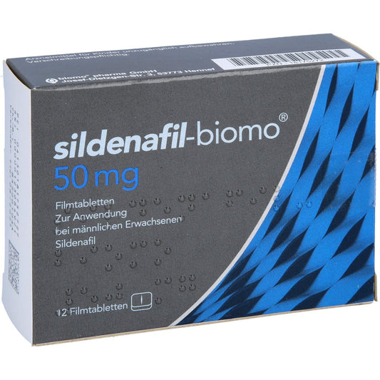 Das Produktfoto zeigt Sildenafil-Biomo 50 Mg Filmtabletten (12 stk) PZN 18175272