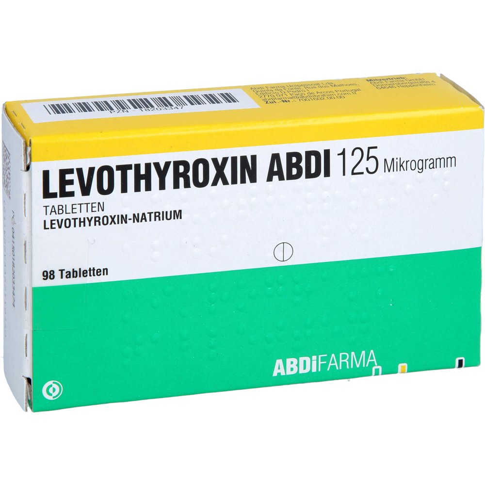 Das Produktfoto zeigt Levothyroxin Abdi 125 Mikrogramm Tabletten (98 stk) PZN 18203347