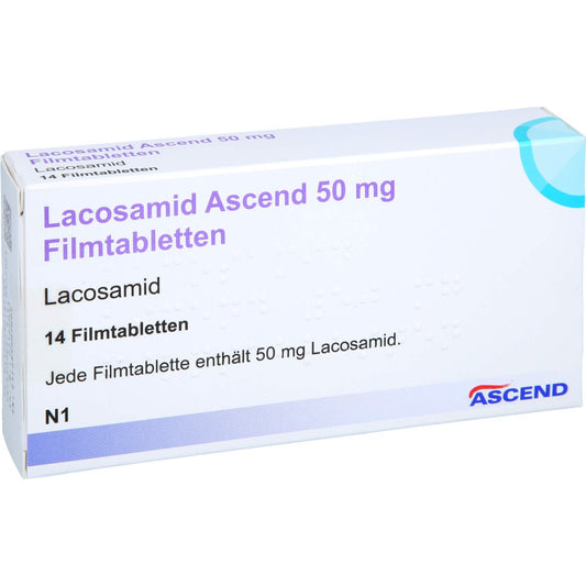 Das Produktfoto zeigt Lacosamid Ascend 50 Mg Filmtabletten (14 stk) PZN 18218538