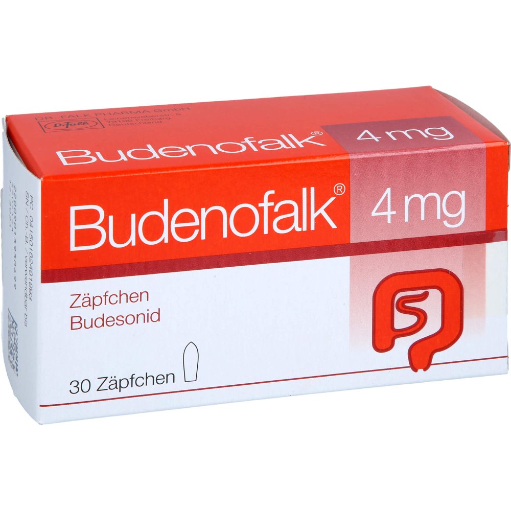 Das Produktfoto zeigt Budenofalk 4 Mg Zäpfchen (30 stk) PZN 18248189