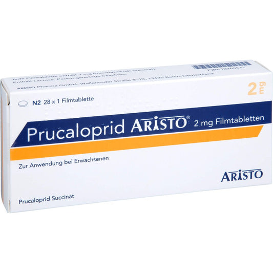 Das Produktfoto zeigt Prucaloprid Aristo 2 Mg Filmtabletten (28 stk) PZN 18260517