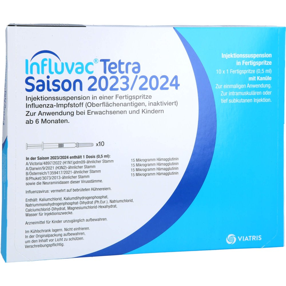 Das Produktfoto zeigt Influvac Tetra 2023/2024 Inj.-Susp.F.-Sp.Mit Kan. (10X0.5 ml) PZN 18272704