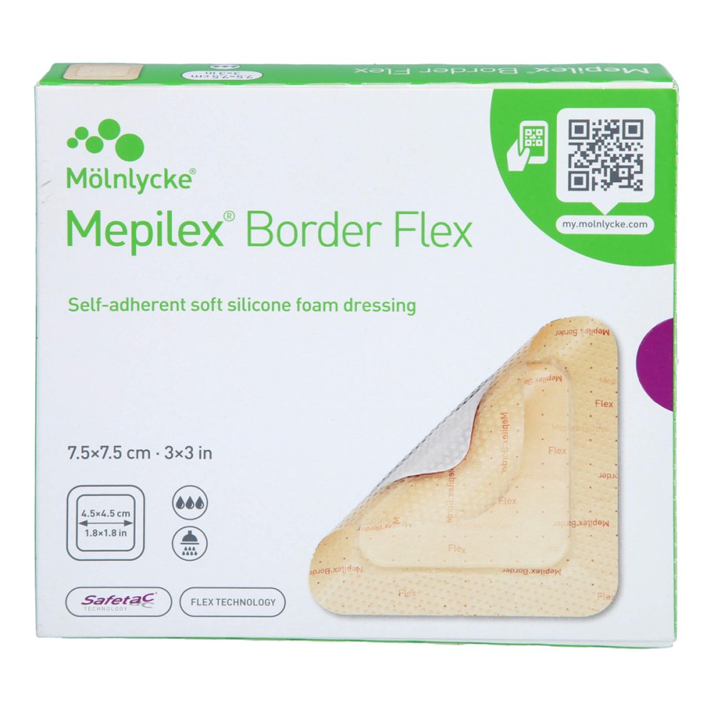Das Produktfoto zeigt Mepilex Border Flex Schaumverb.Haft.7,5x7,5 Cm (5 stk) PZN 18290702