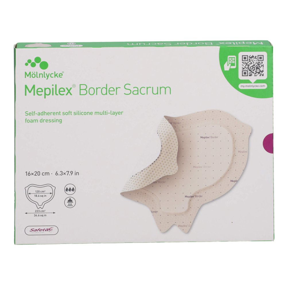 Das Produktfoto zeigt Mepilex Border Sacrum Schaumverb.16x20 Cm Steril (5 stk) PZN 18290719