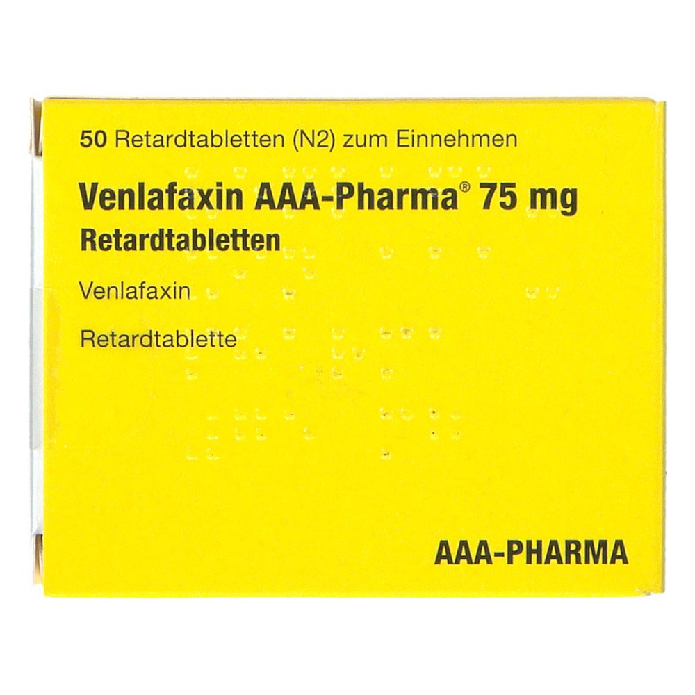 Das Produktfoto zeigt Venlafaxin Aaa-Pharma 75 Mg Retardtabletten (50 stk) PZN 18300346