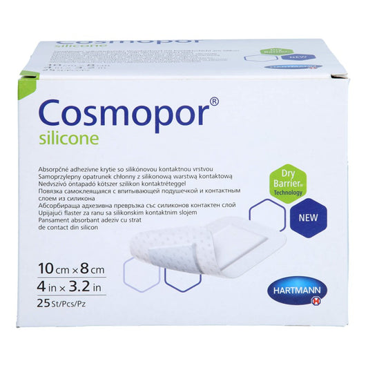 Das Produktfoto zeigt Cosmopor Silicone Wundverband 8x10 Cm (25 stk) PZN 18303882