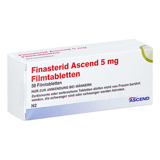 Das Produktfoto zeigt Finasterid Ascend 5 Mg Filmtabletten (50 stk) PZN 18338490