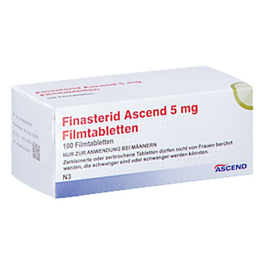 Das Produktfoto zeigt Finasterid Ascend 5 Mg Filmtabletten (100 stk) PZN 18338509