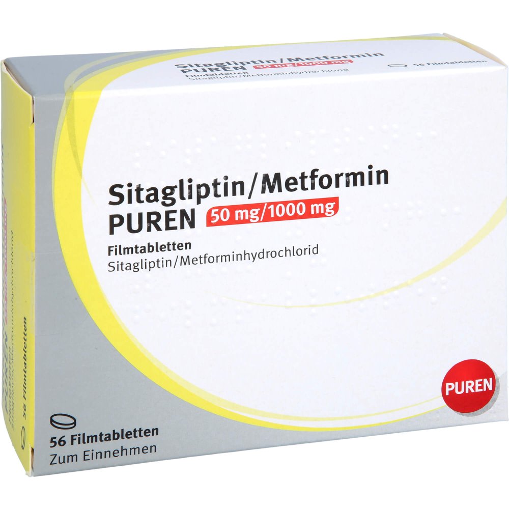 Das Produktfoto zeigt Sitagliptin/Metformin Puren 50 Mg/1000 Mg Filmtab. (56 stk) PZN 18361879