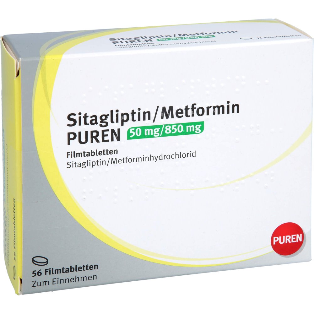 Das Produktfoto zeigt Sitagliptin/Metformin Puren 50 Mg/850 Mg Filmtabl. (56 stk) PZN 18361916