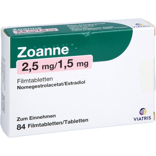 Das Produktfoto zeigt Zoanne 2,5 Mg/1,5 Mg Filmtabletten (84 stk) PZN 18371576