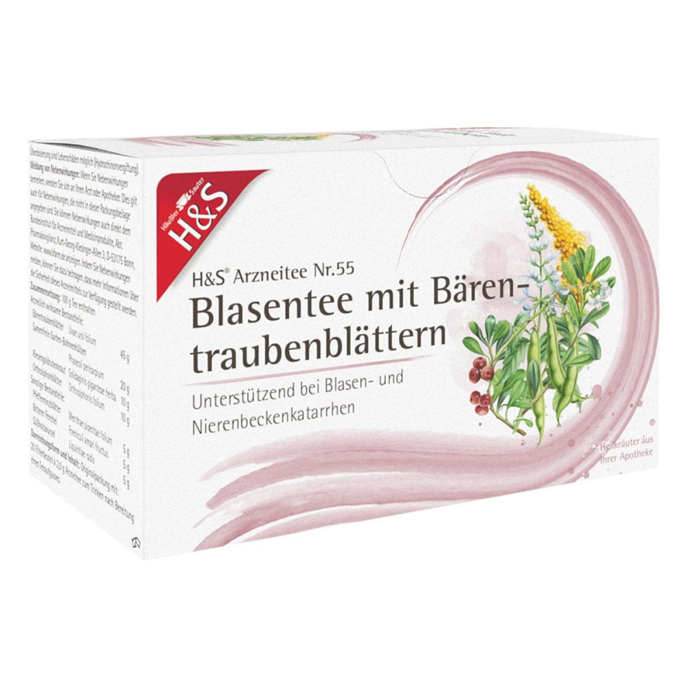 Das Produktfoto zeigt H&S Blasentee Mit Bärentraubenblätter Filterbeutel (20X2.0 g) PZN 18372877