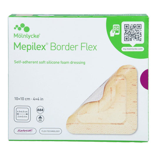 Das Produktfoto zeigt Mepilex Border Flex Schaumverb.Haft.10x10 Cm (5 stk) PZN 18390378