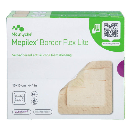 Das Produktfoto zeigt Mepilex Border Flex Lite Schaumverband 10x10 Cm (5 stk) PZN 18390444