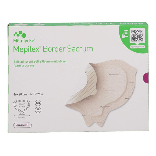Das Produktfoto zeigt Mepilex Border Sacrum Schaumverb.16x20 Cm Steril (5 stk) PZN 18390450