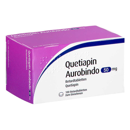 Das Produktfoto zeigt Quetiapin Aurobindo 50 Mg Retardtabletten (100 stk) PZN 18428721