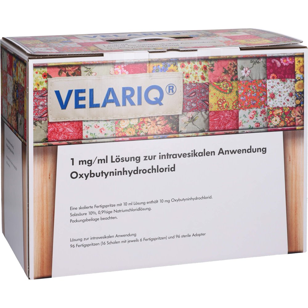 Das Produktfoto zeigt Velariq 1 Mg/Ml Lsg.Z.Intravesik.Anw.Fer M.Adapter (96 stk) PZN 18436933