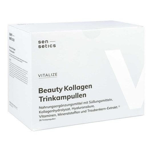 Das Produktfoto zeigt Sensetics Vitalize Beauty Kollagen Trinkampullen (28X25 ml) PZN 18438866