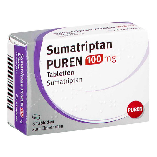 Das Produktfoto zeigt Sumatriptan Puren 100 Mg Tabletten (6 stk) PZN 18444677