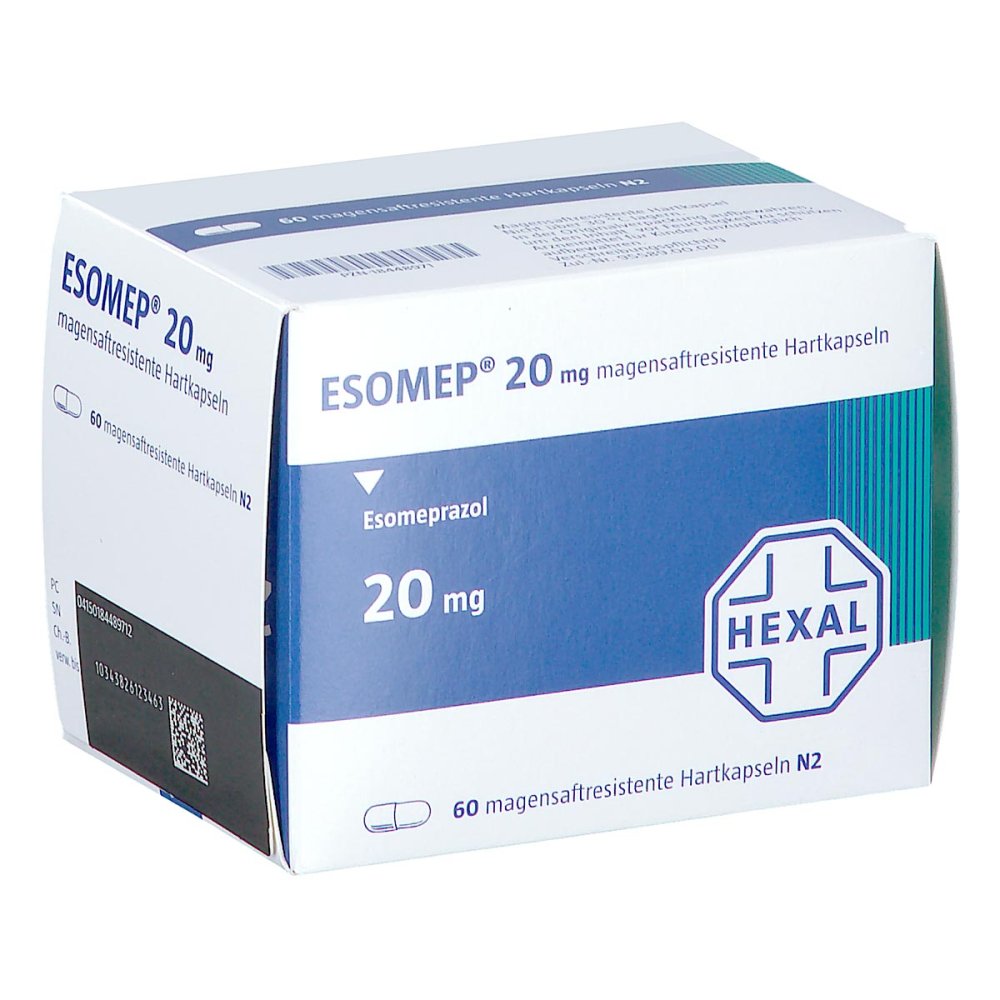 Das Produktfoto zeigt Esomep 20 Mg Magensaftresistente Hartkapseln (60 stk) PZN 18448971