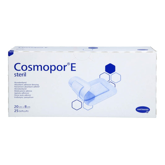 Das Produktfoto zeigt Cosmopor E Steril Wundverband 8x20 Cm (25 stk) PZN 18469890