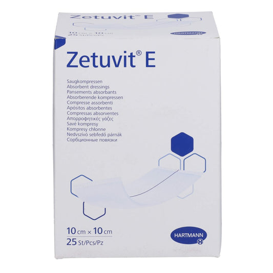 Das Produktfoto zeigt Zetuvit E Saugkompressen Steril 10x10 Cm (25 stk) PZN 18470054