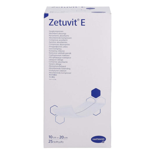 Das Produktfoto zeigt Zetuvit E Saugkompressen Steril 10x20 Cm (25 stk) PZN 18470060
