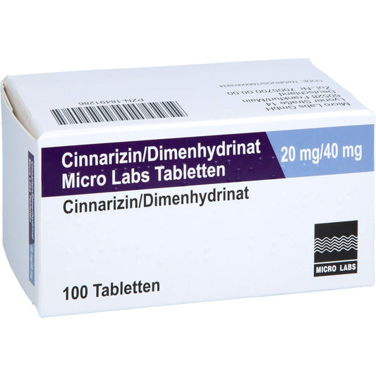 Das Produktfoto zeigt Cinnarizin/Dimenhydrinat Micro Labs 20/40 Mg Tabl. (100 stk) PZN 18491286