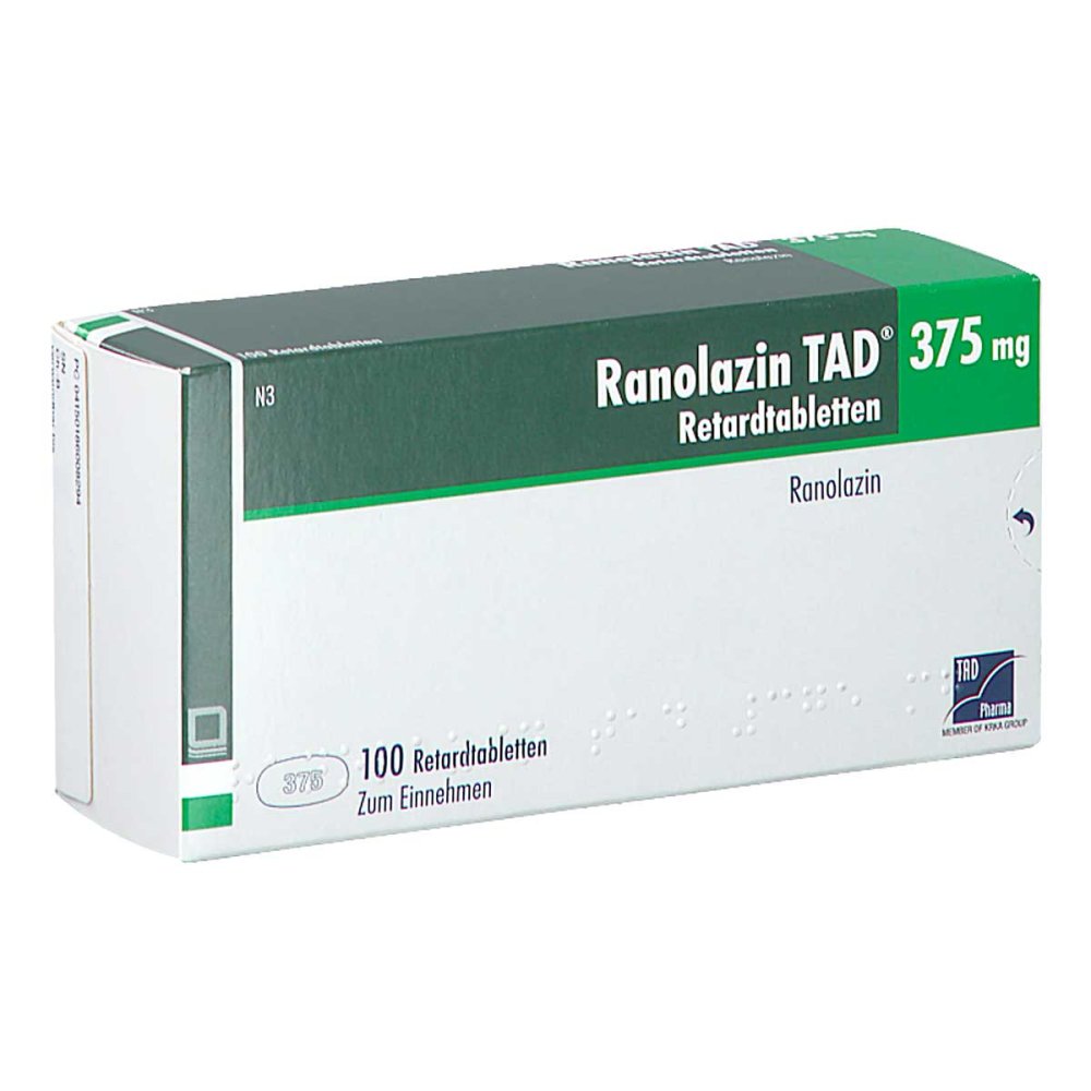 Das Produktfoto zeigt Ranolazin Tad 375 Mg Retardtabletten (100 stk) PZN 18600829