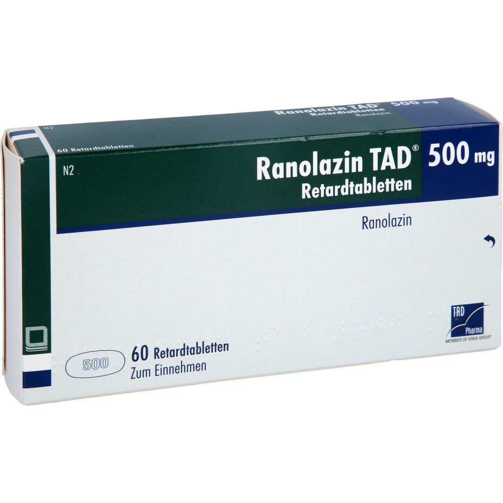 Das Produktfoto zeigt Ranolazin Tad 500 Mg Retardtabletten (60 stk) PZN 18600835