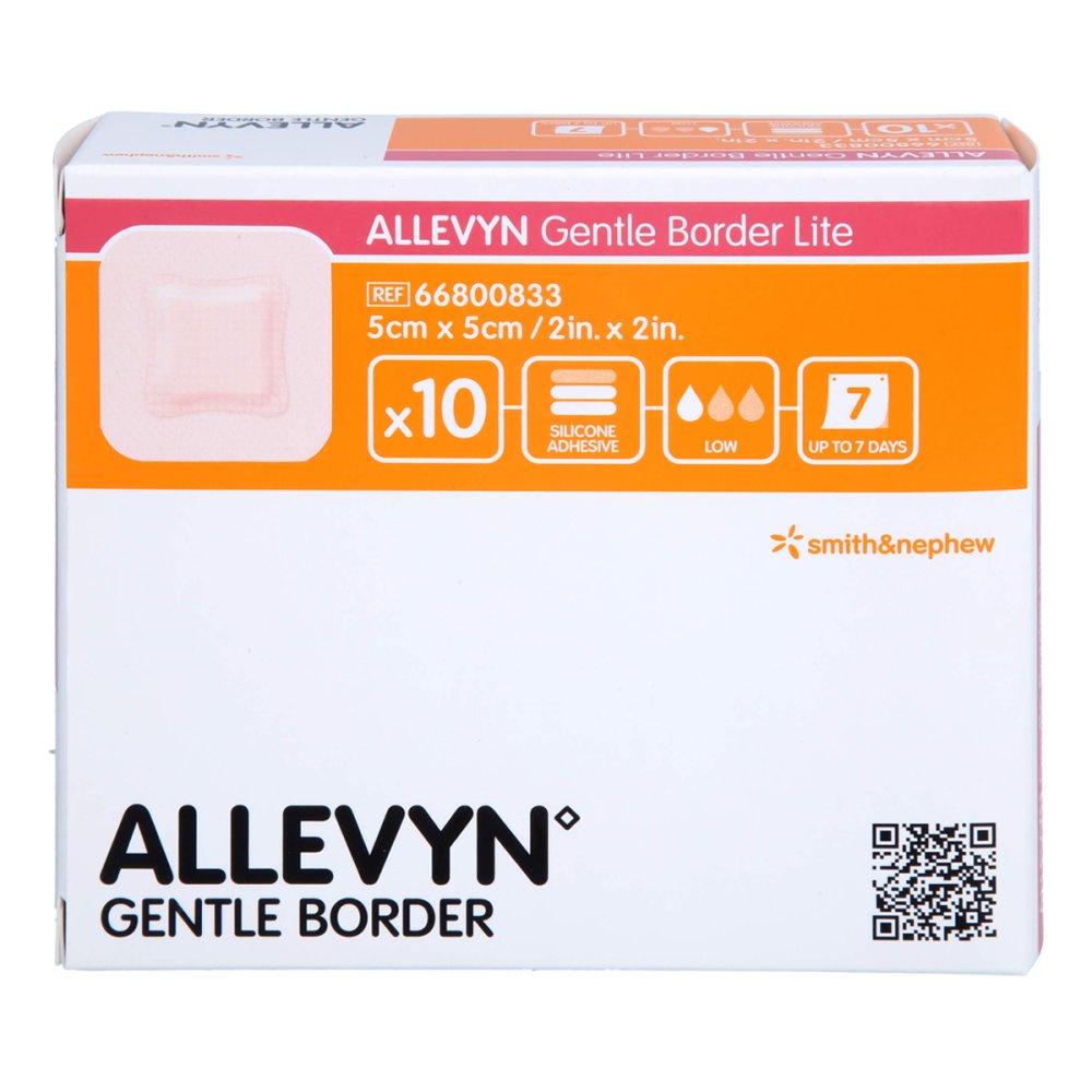 Das Produktfoto zeigt Allevyn Gentle Border Lite 5x5 Cm Schaumverb. (10 stk) PZN 18654593