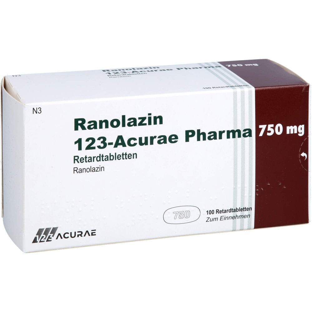 Das Produktfoto zeigt Ranolazin 123-Acurae Pharma 750 Mg Retardtabletten (100 stk) PZN 18657226