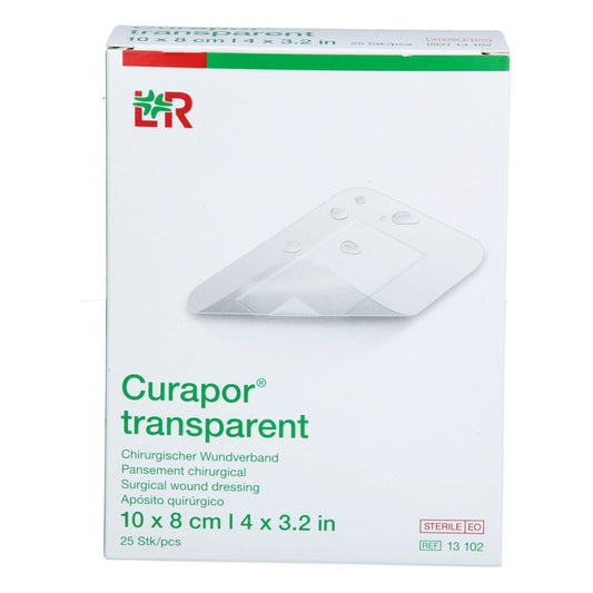 Das Produktfoto zeigt Curapor Wundverband Steril Transparent 8x10 Cm (25 stk) PZN 18658585