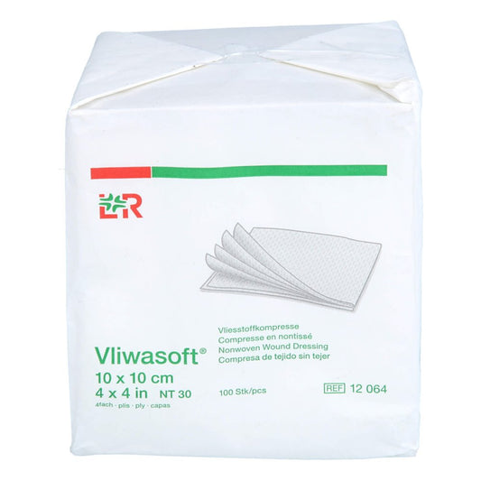 Das Produktfoto zeigt Vliwasoft Vlieskompressen Unsteril 10x10 Cm 4l. (100 stk) PZN 18658639