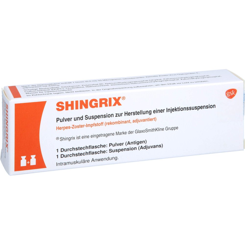 Das Produktfoto zeigt Shingrix Pulver U.Suspension Z.Herst.E.Inj.-Susp. (1 stk) PZN 18666998