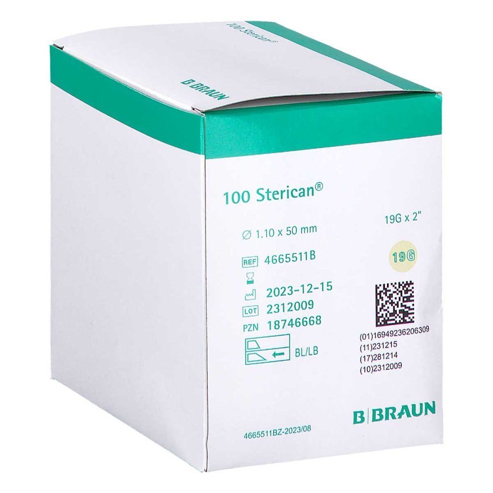 Das Produktfoto zeigt Sterican Einmalkanüle 19 G 50 Mm (100 stk) PZN 18746668