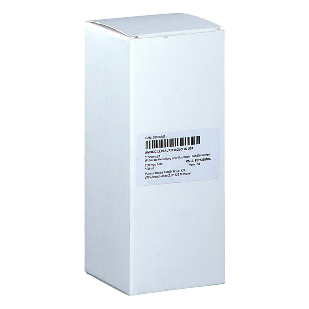 Das Produktfoto zeigt Amoxicillin Aurobindo 250 Mg/5 Ml Plv.Sus.Hst. Usa (100 ml) PZN 18808659