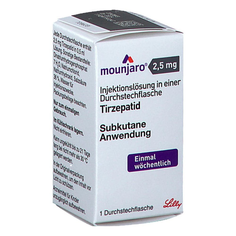 Das Produktfoto zeigt Mounjaro 2,5 Mg Injektionslösung I.E.Dsfl. (1 stk) PZN 18863440