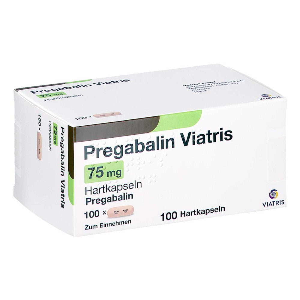 Das Produktfoto zeigt Pregabalin Viatris 75 Mg Hartkapseln (100 stk) PZN 19014482