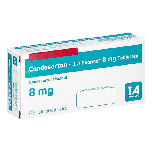 Das Produktfoto zeigt Candesartan-1a Pharma 8 Mg Tabletten (30 stk) PZN 19126844