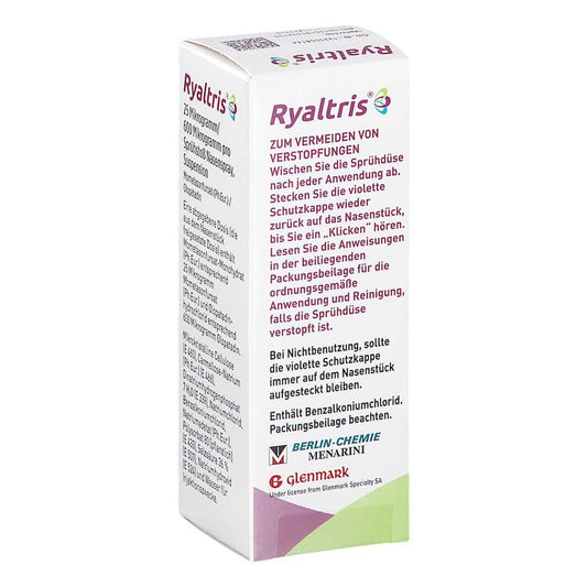 Das Produktfoto zeigt Ryaltris 25 Μg/600 Μg/Sprühst.Nasenspr.240 Spr.St. (1 stk) PZN 19145215
