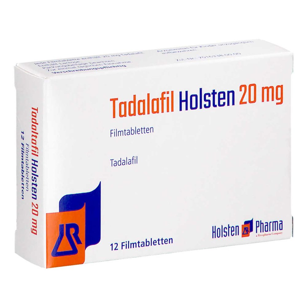 Das Produktfoto zeigt Tadalafil Holsten 20 Mg Filmtabletten (12 stk) PZN 19208737