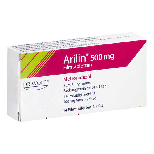 Das Produktfoto zeigt Arilin 500 Mg Filmtabletten (14 stk) PZN 19307439